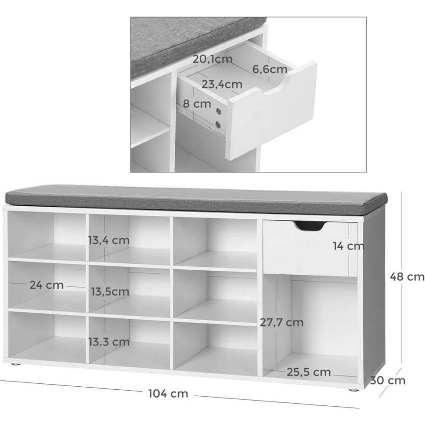Schuhschrank VOREN Weiß/Grau
