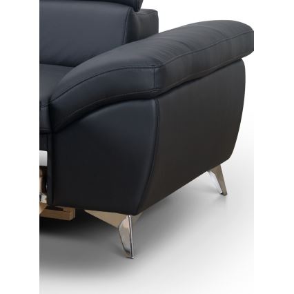 Ausziehbare Eckledercouch in L-Form SALERNO II links, schwarz