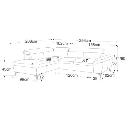 Ausziehbare Eckledercouch in L-Form SALERNO II links, schwarz