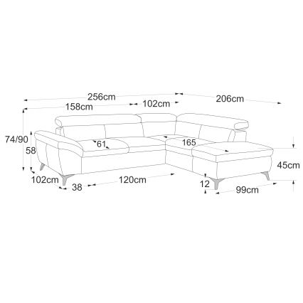 Ausziehbare Eckledergarnitur in L-Form SALERNO II, rechts, schwarz