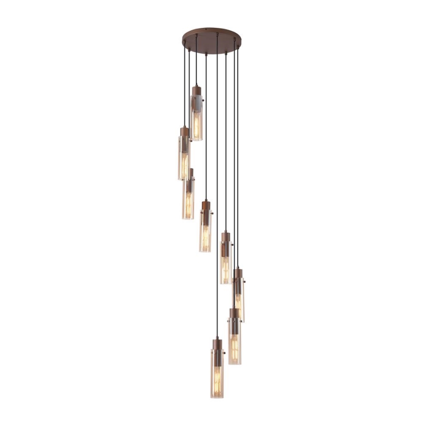 Searchlight - Hängeleuchte an Kabel SWEDEN 8xE27/60W/230V braun/rauchfarben