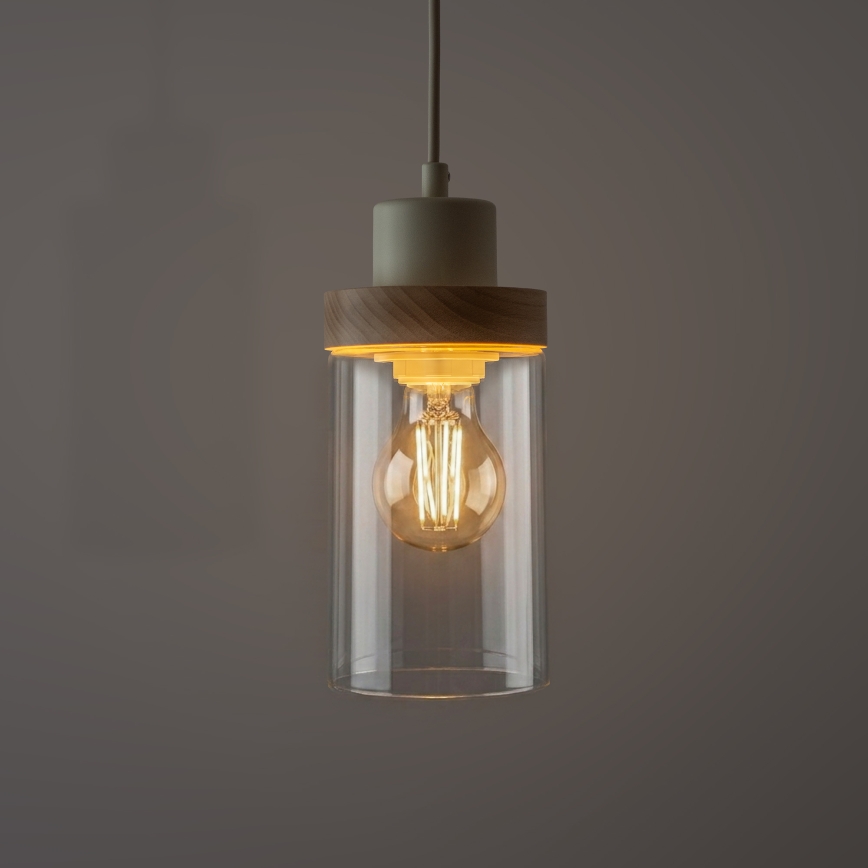 Seil-Hängeleuchte WOODNEST 1xE27/15W/230V Kiefer/Creme