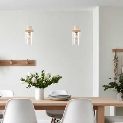 Seil-Hängeleuchte WOODNEST 1xE27/15W/230V Kiefer/Creme