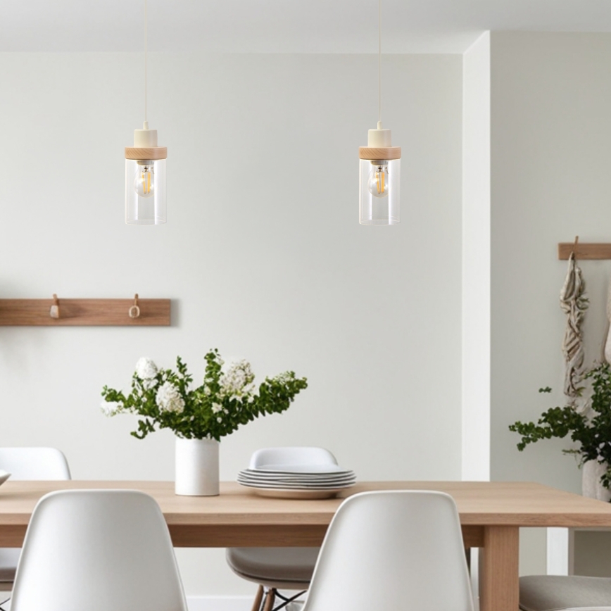 Seil-Hängeleuchte WOODNEST 1xE27/15W/230V Kiefer/Creme