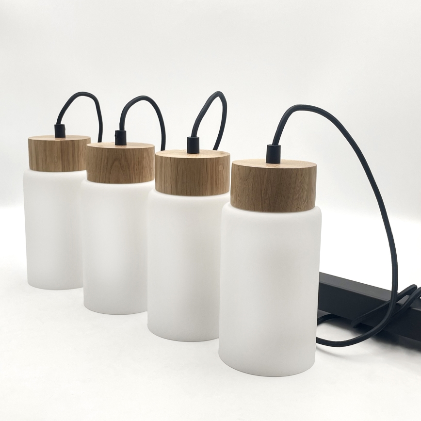 Seil-Pendelleuchte MARKUS 4xE27/15W/230V schwarz/Eiche