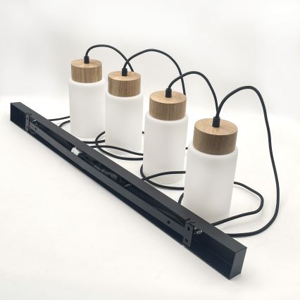 Seil-Pendelleuchte MARKUS 4xE27/15W/230V schwarz/Eiche