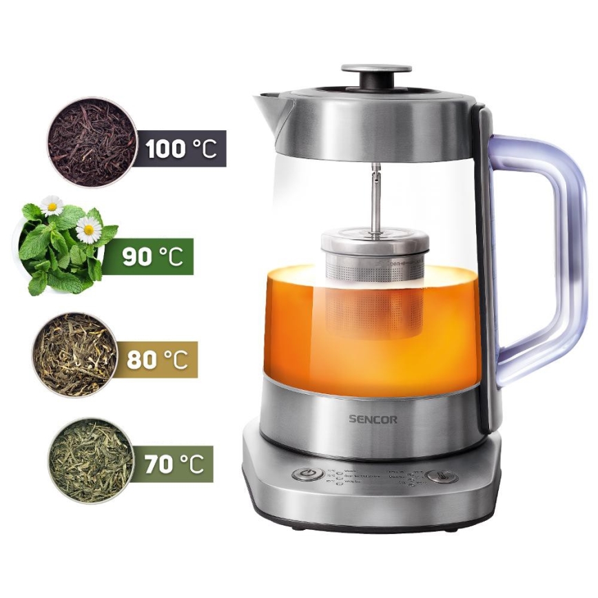 Sencor - 1,5 l Wasserkocher mit Temperaturregelung, 1500 W/230 V, Edelstahl