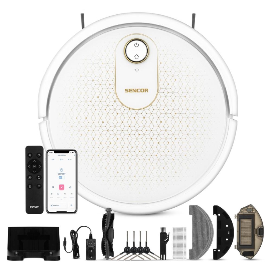 Sencor - Intelligenter 2-in-1 Saugroboter mit Wischfunktion 28W/2600 mAh Wi-Fi weiß + Fernbedienung