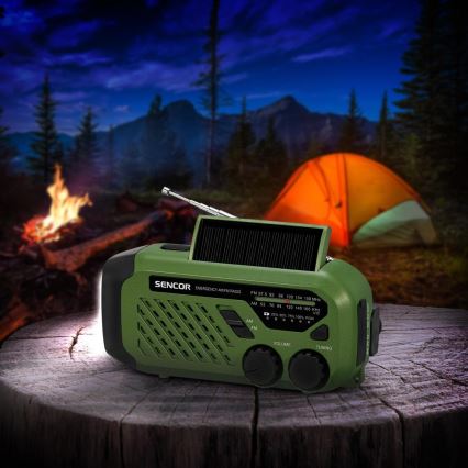 Sencor - Camping-Radio mit Solarpanel und LED-Taschenlampe 5V/2000 mAh IPX4 grün