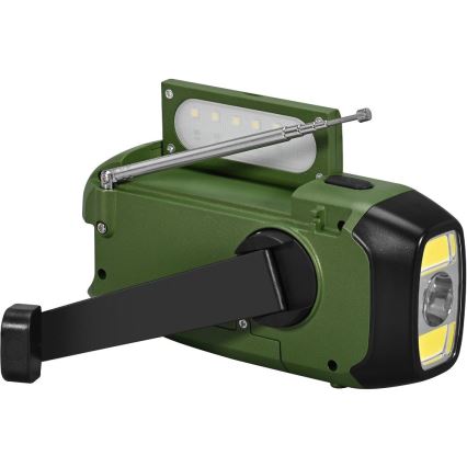 Sencor - Camping-Radio mit Solarpanel und LED-Taschenlampe 5V/2000 mAh IPX4 grün