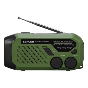 Sencor - Camping-Radio mit Solarpanel und LED-Taschenlampe 5V/2000 mAh IPX4 grün