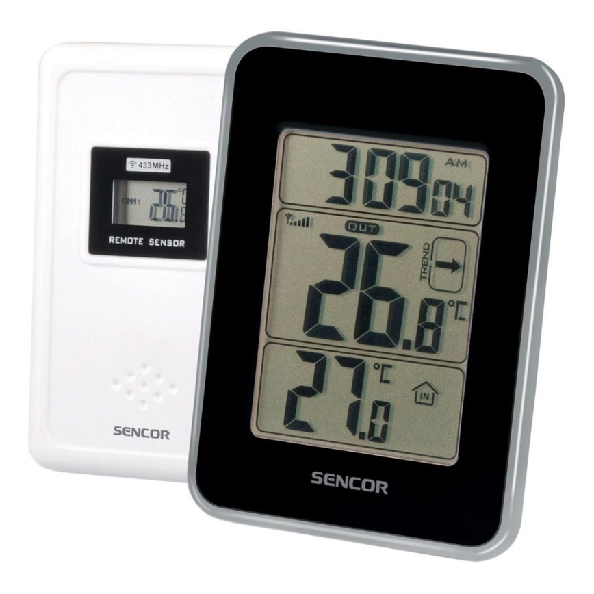 Sencor - Digitales Thermometer mit Funkfühler 2xAAA schwarz
