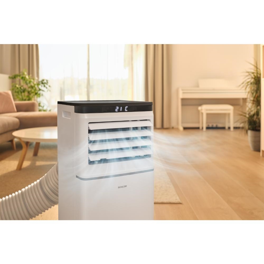Sencor - Intelligente mobile Klimaanlage 3-in-1 mit komplettem Zubehör, 1020 W / 230 V, 10000 BTU, Wi‑Fi, weiß + Fernbedienung
