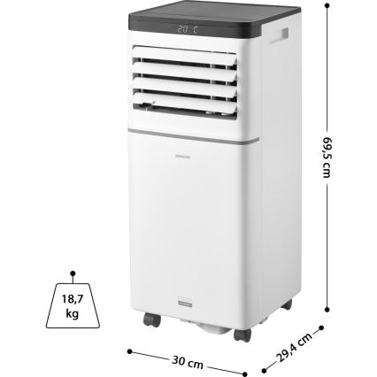 Sencor - Intelligente mobile Klimaanlage 3-in-1 mit komplettem Zubehör, 1020 W / 230 V, 10000 BTU, Wi‑Fi, weiß + Fernbedienung