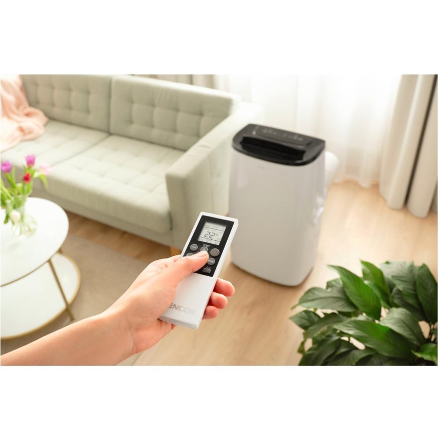 Sencor - Intelligente mobile Klimaanlage 4-in-1 inkl. komplettem Zubehör 1700 W/230 V, 12 000 BTU, Wi‑Fi, weiß + Fernbedienung
