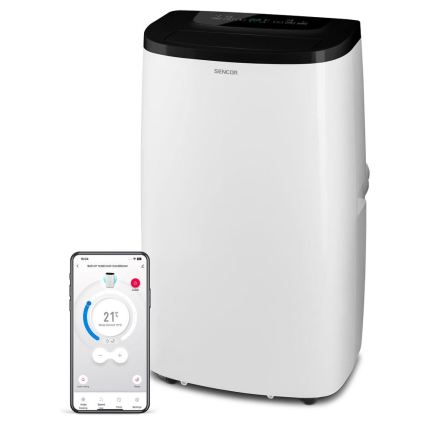 Sencor - Intelligente mobile Klimaanlage 4-in-1 inkl. komplettem Zubehör 1700 W/230 V, 12 000 BTU, Wi‑Fi, weiß + Fernbedienung
