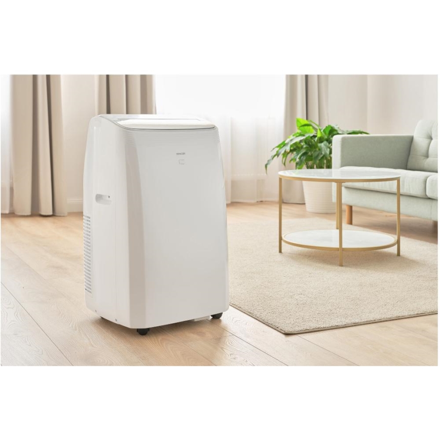 Sencor - Smarte mobile Klimaanlage 5-in-1, inkl. Komplettzubehör, 733 W/230 V, 9000 BTU, Wi-Fi, weiß + Fernbedienung