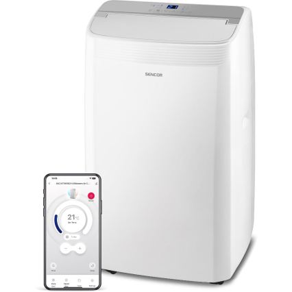 Sencor - Smarte mobile Klimaanlage 5-in-1, inkl. Komplettzubehör, 733 W/230 V, 9000 BTU, Wi-Fi, weiß + Fernbedienung