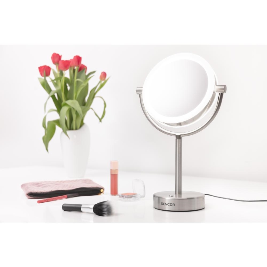 Sencor - Kosmetikspiegel mit LED-Beleuchtung LED/5W/230V Edelstahl