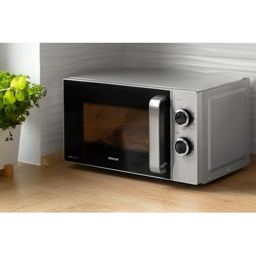 Sencor - Mikrowelle mit Grillfunktion 700W/900W/230V 17 l Edelstahl