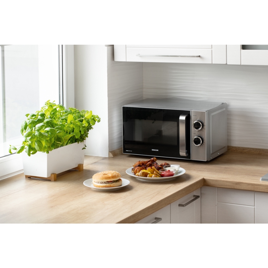 Sencor - Mikrowelle mit Grillfunktion 700W/900W/230V 17 l Edelstahl