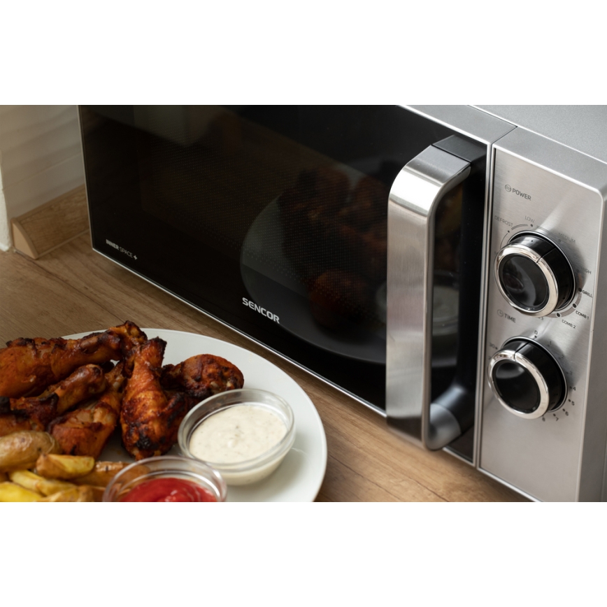 Sencor - Mikrowelle mit Grillfunktion 700W/900W/230V 17 l Edelstahl