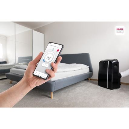 Sencor - Mobiles Smart-Klimagerät 3in1 mit komplettem Zubehör 1450W/230V 12000 BTU Wi-Fi schwarz + Fernbedienung