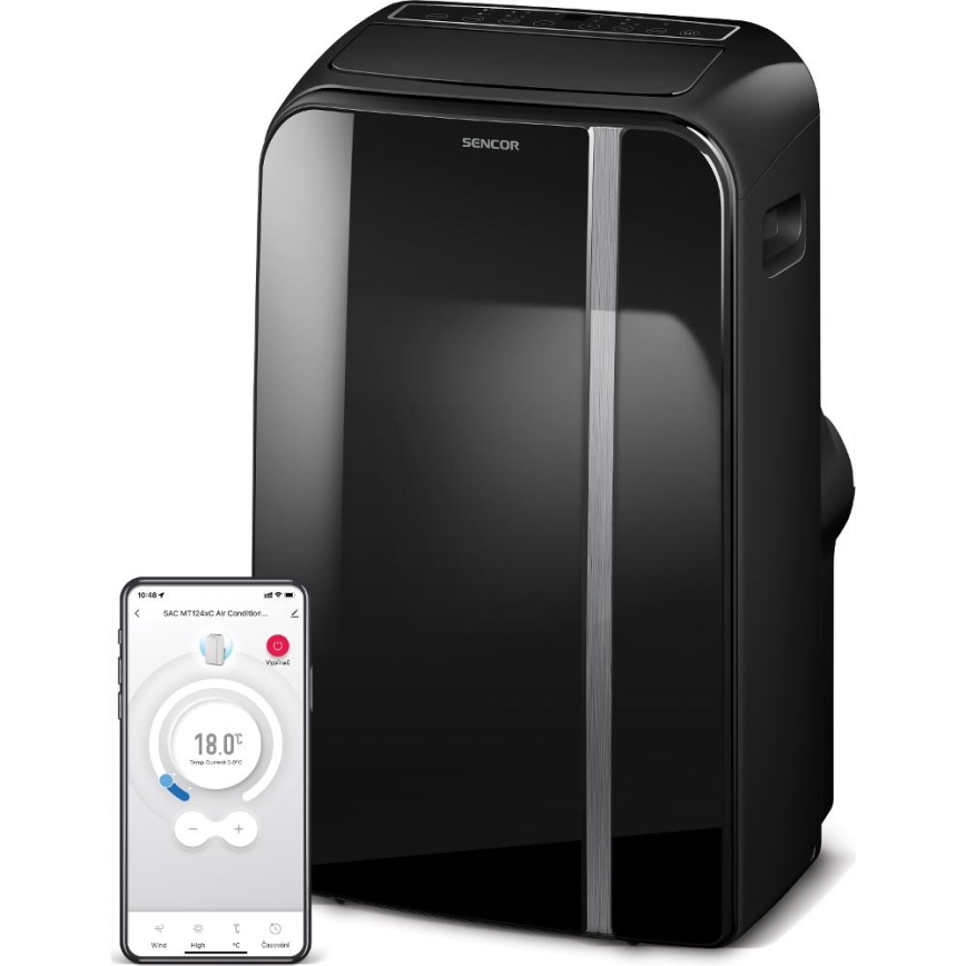 Sencor - Mobiles Smart-Klimagerät 3in1 mit komplettem Zubehör 1450W/230V 12000 BTU Wi-Fi schwarz + Fernbedienung