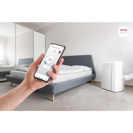 Sencor - Mobiles Smart-Klimagerät 3in1 mit komplettem Zubehör 1450W/230V 12000 BTU Wi-Fi weiß + Fernbedienung