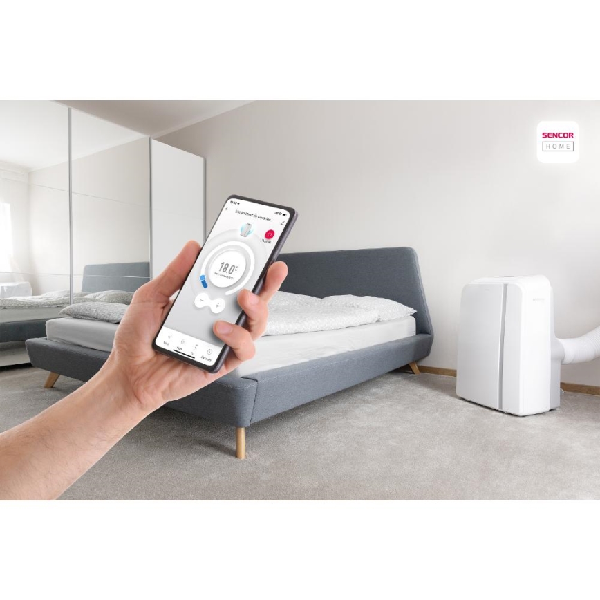 Sencor - Mobiles Smart-Klimagerät 3in1 mit komplettem Zubehör 1450W/230V 12000 BTU Wi-Fi weiß + Fernbedienung