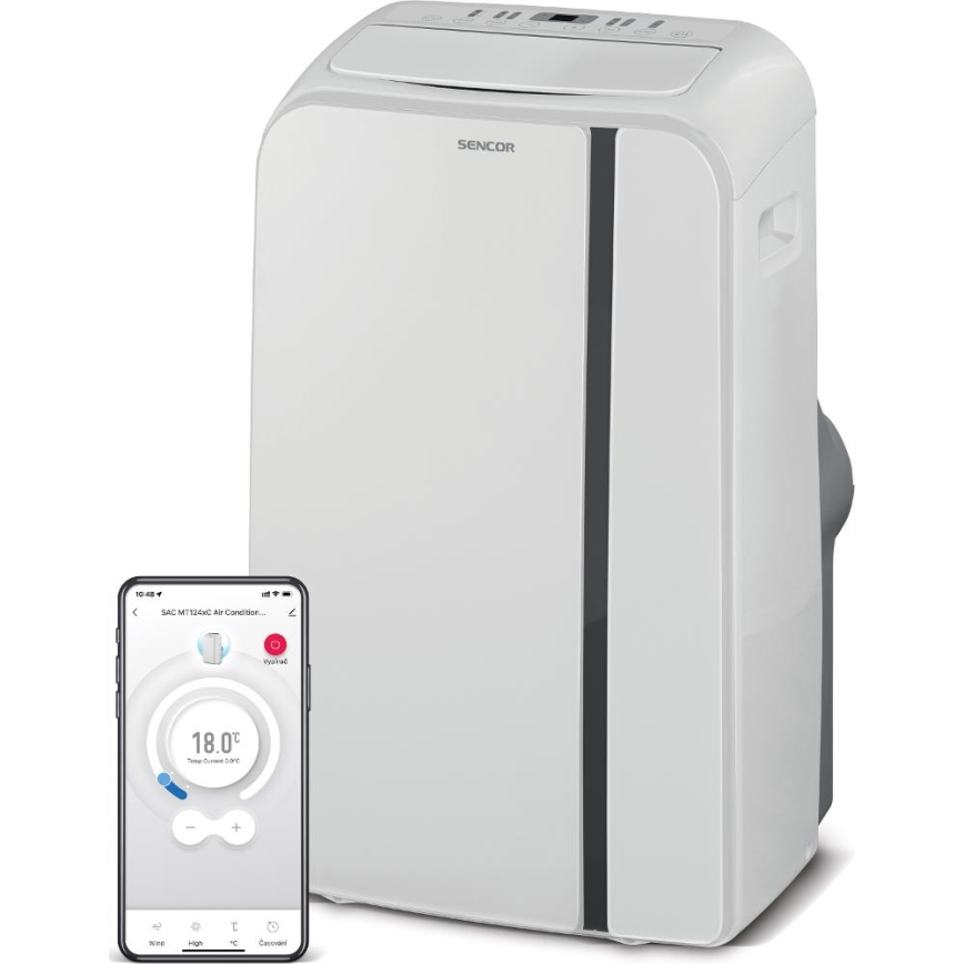 Sencor - Mobiles Smart-Klimagerät 3in1 mit komplettem Zubehör 1450W/230V 12000 BTU Wi-Fi weiß + Fernbedienung