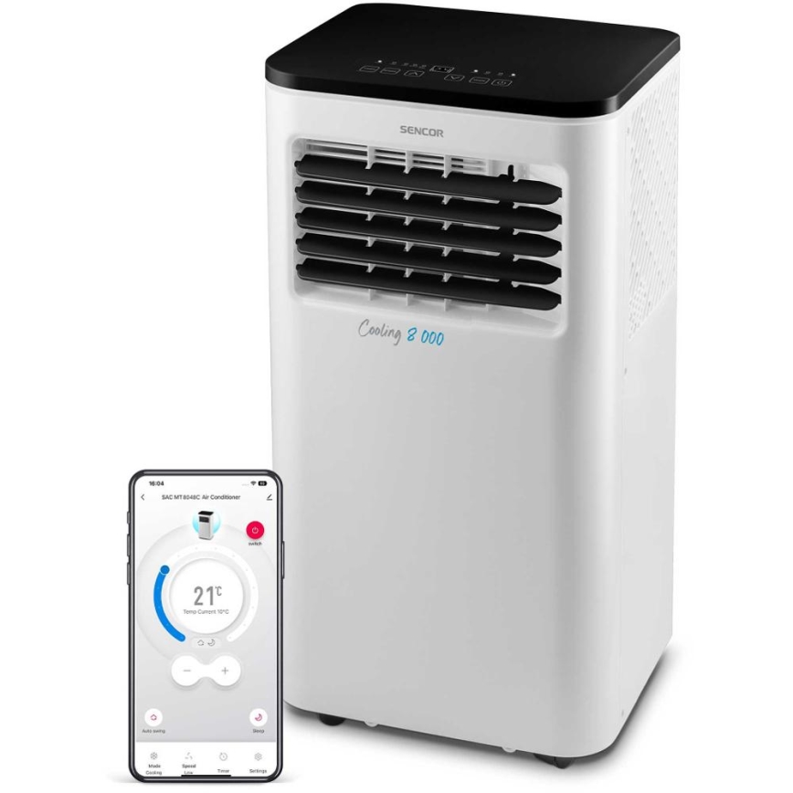 Sencor - Mobiles Smart-Klimagerät 3in1 mit komplettem Zubehör 805W/230V 8000 BTU Wi-Fi + Fernbedienung