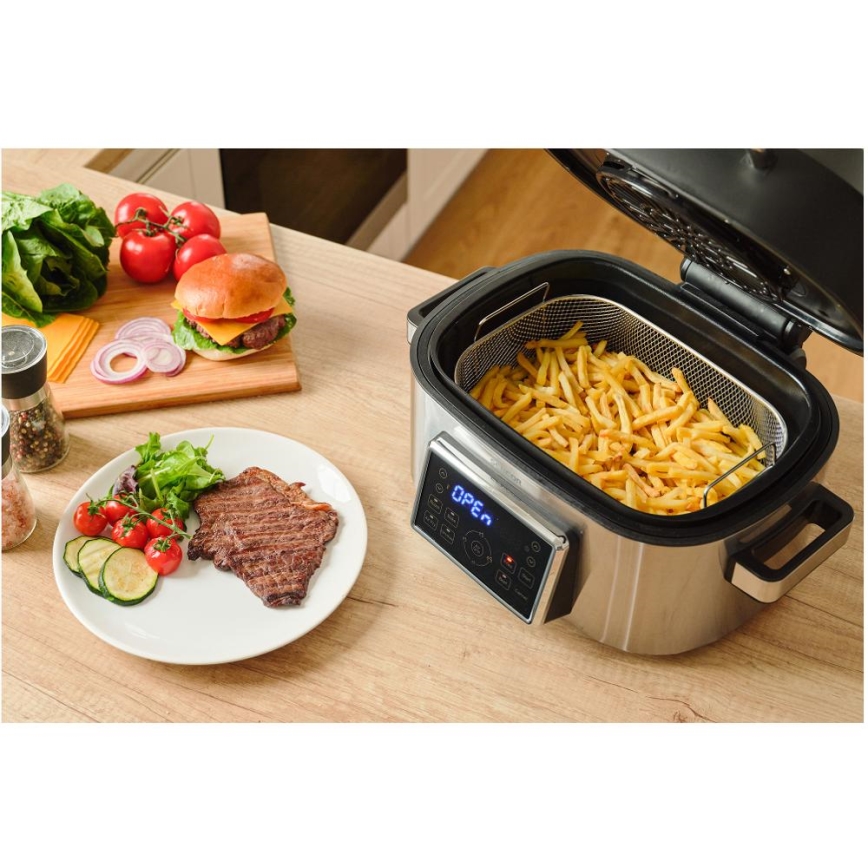 Sencor - Multifunktionale Heißluftfritteuse und Grill 1660W/230V 6 l mattchrom/schwarz