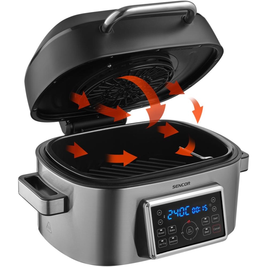 Sencor - Multifunktionale Heißluftfritteuse und Grill 1660W/230V 6 l mattchrom/schwarz
