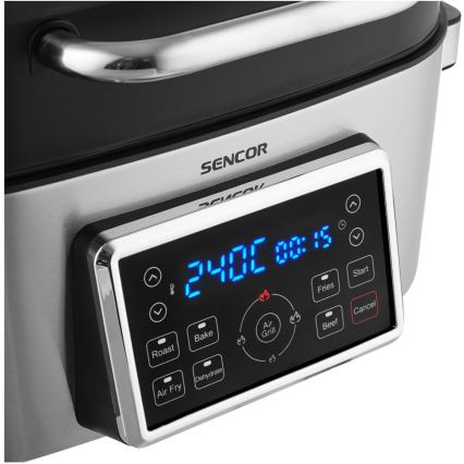 Sencor - Multifunktionale Heißluftfritteuse und Grill 1660W/230V 6 l mattchrom/schwarz