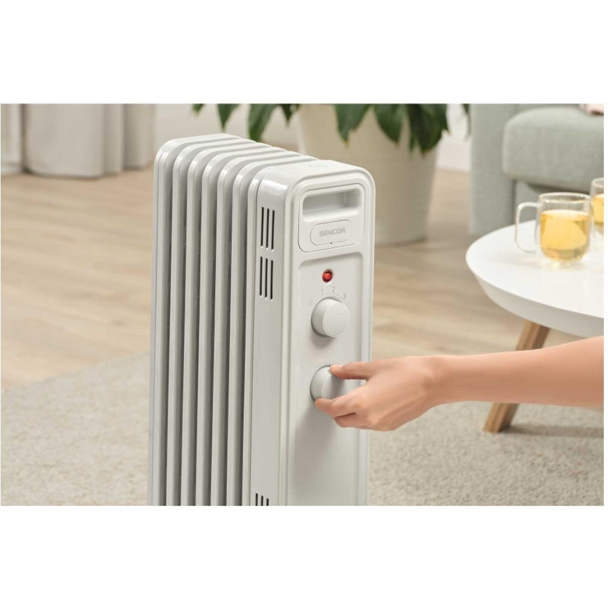 Sencor - Ölradiator mit 7 Rippen, 600/900/1500 W, 230 V, weiß