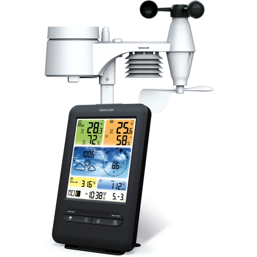 Sencor - Professionelle Wetterstation mit farbigem LCD-Display 1xCR2032 + 3xAA Wi-Fi