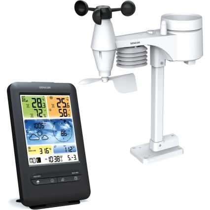Sencor - Professionelle Wetterstation mit farbigem LCD-Display 1xCR2032 + 3xAA Wi-Fi
