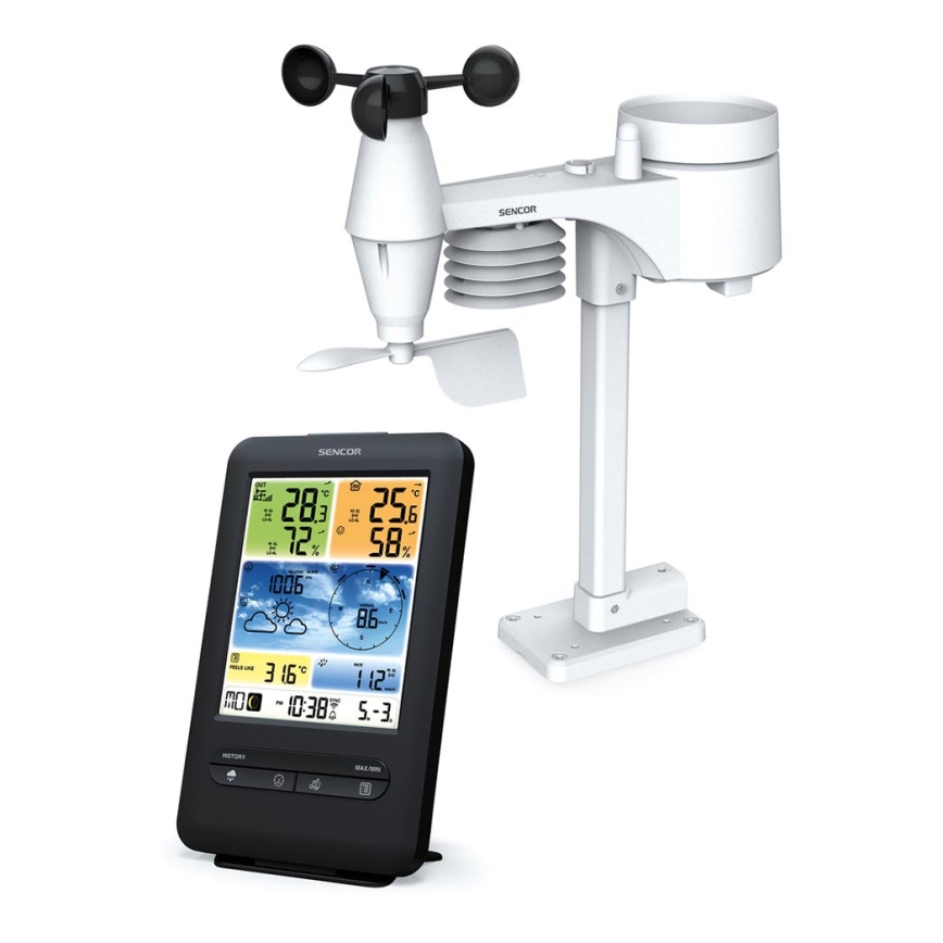 Sencor - Profi-Wetterstation mit Farb-LCD-Anzeige 1xCR2032 + 3xAA Wi-Fi