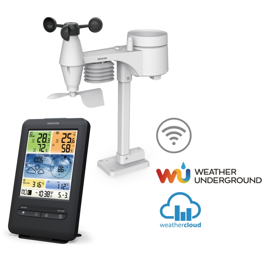 Sencor - Profi-Wetterstation mit Farb-LCD-Anzeige 1xCR2032 + 3xAA Wi-Fi