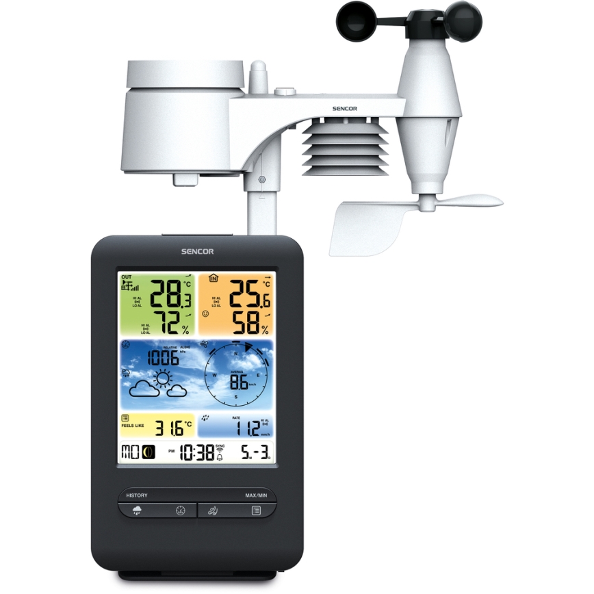 Sencor - Profi-Wetterstation mit Farb-LCD-Anzeige 1xCR2032 + 3xAA Wi-Fi