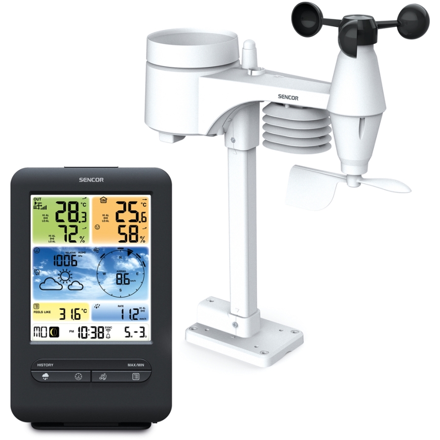 Sencor - Profi-Wetterstation mit Farb-LCD-Anzeige 1xCR2032 + 3xAA Wi-Fi