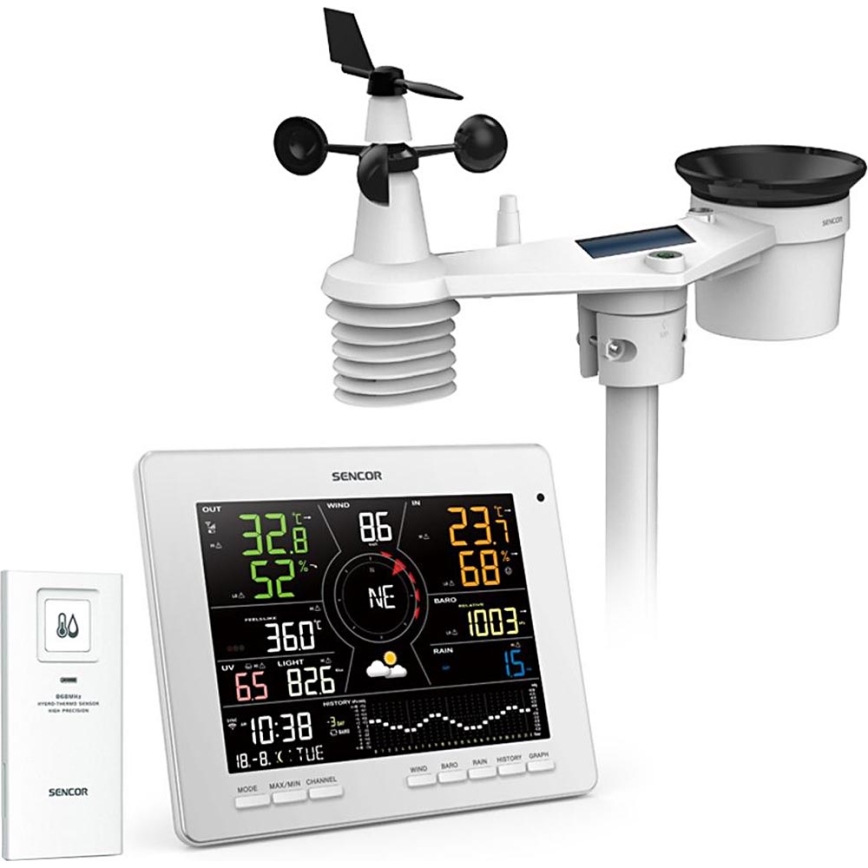 Sencor - Profi-Wetterstation mit Farb-LCD-Anzeige 1xCR2032 Wi-Fi Tuya