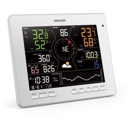 Sencor - Profi-Wetterstation mit Farb-LCD-Anzeige 1xCR2032 Wi-Fi Tuya