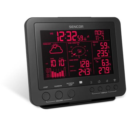 Sencor - Profi-Wetterstation mit Farb-LCD-Anzeige 5V/1xCR2032 + 3xAA