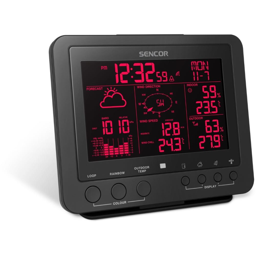 Sencor - Profi-Wetterstation mit Farb-LCD-Anzeige 5V/1xCR2032 + 3xAA