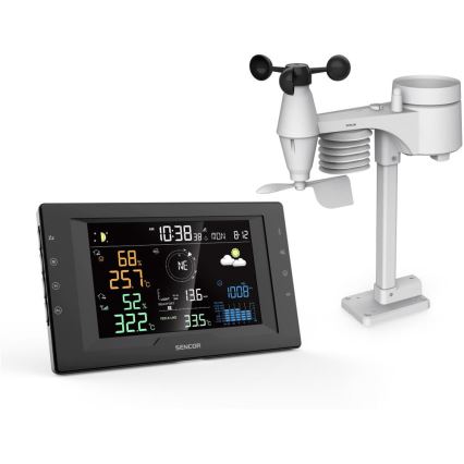 Sencor - Professionelle Wetterstation mit farbigem LCD-Display und Wecker 5V/1xCR2032 + 3xAA