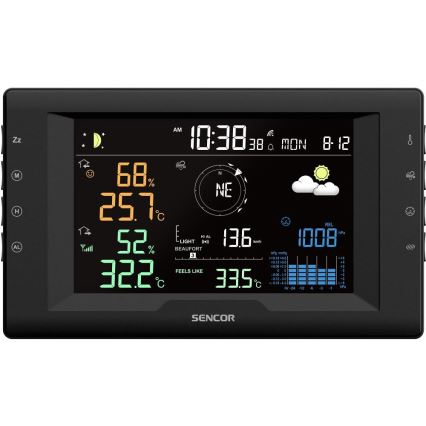 Sencor - Professionelle Wetterstation mit farbigem LCD-Display und Wecker 5V/1xCR2032 + 3xAA