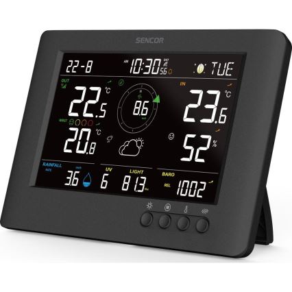 Sencor - Profi-Wetterstation mit Farb-LCD-Anzeige und Wecker 5V/1xCR2032 + 3xAA