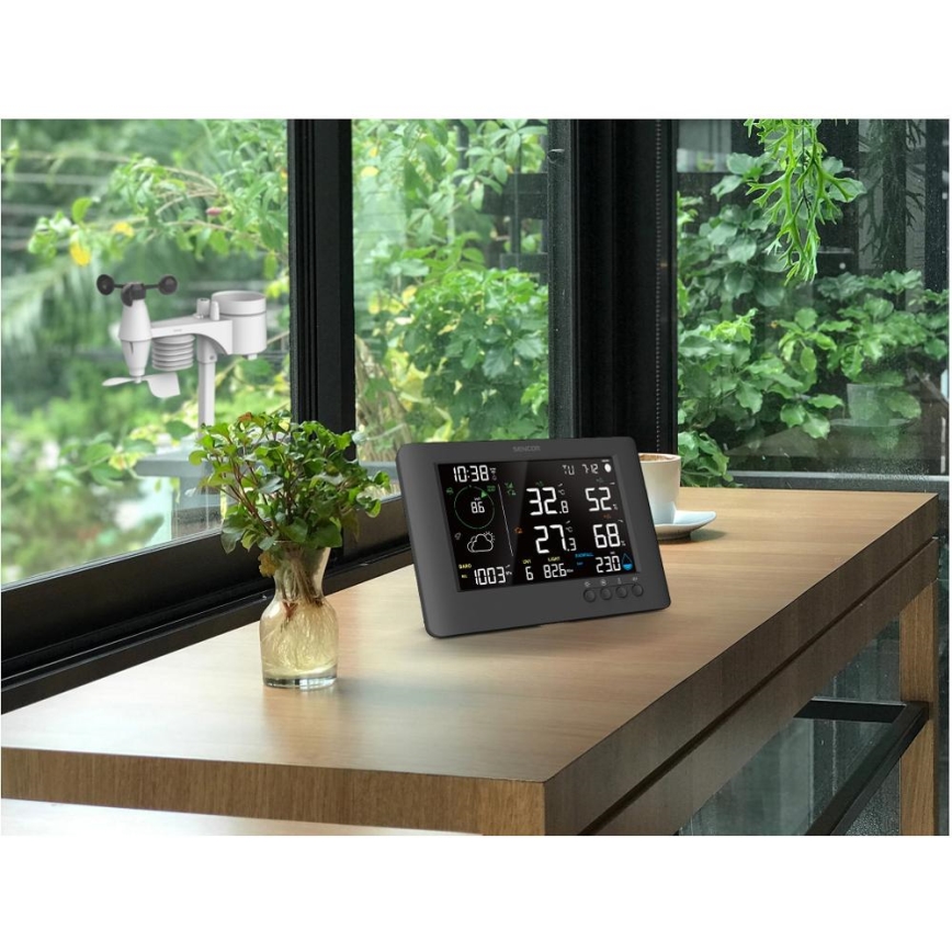 Sencor - Profi-Wetterstation mit Farb-LCD-Anzeige und Wecker 5V/1xCR2032 + 3xAA Wi-Fi